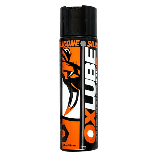 Oxballs Oxlube Silicone Playlube – thick 4.4oz and 8.5oz silicone-based lubricant in bold black bottles for intense play