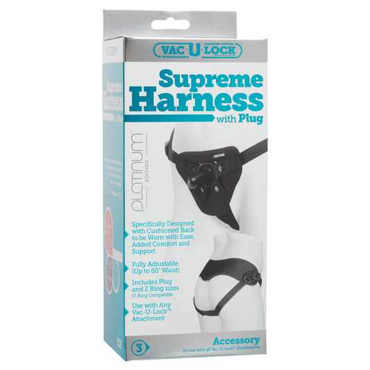 Doc Johnson Vac-U-Lock Supreme Harness in Black – Adjustable neoprene strap-on harness with corset back and open crotch design.