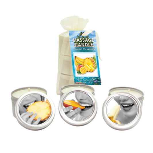 Earthly Body 3-in-1 Massage Candle – Mango Banana Pineapple with tin and tropical ingredients