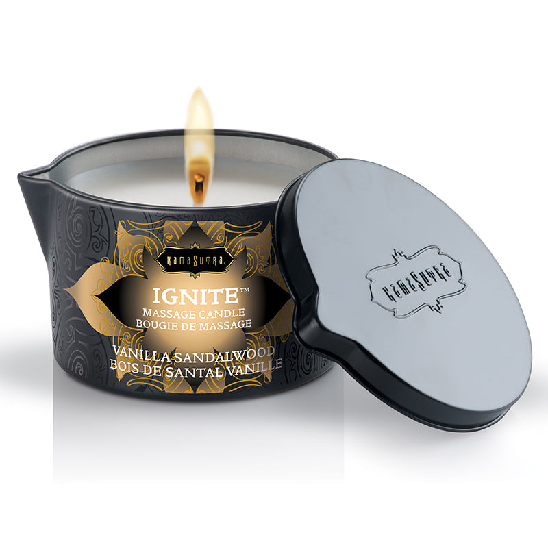 Kama Sutra Ignite Massage Candle – Skin-safe wax-free candle melting into sensual massage oil 
