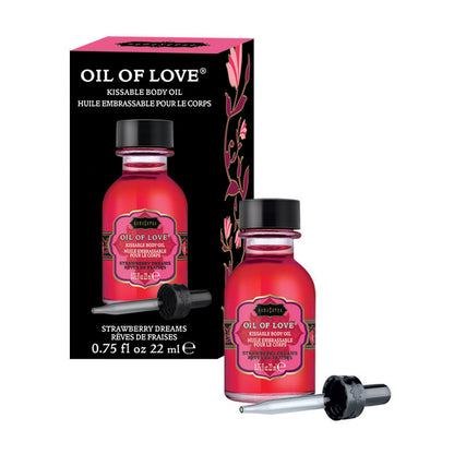 Kama Sutra Oil of Love Strawberry Dreams bottle – warming kissable foreplay oil