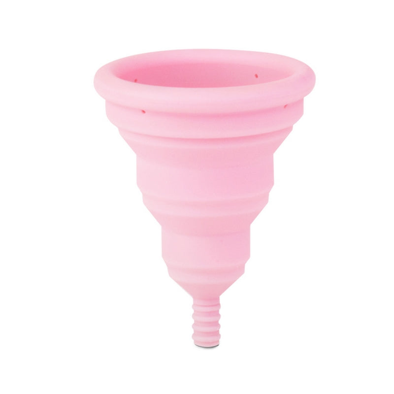 INTIMINA Lily Cup Compact collapsible menstrual cup with pink case, shown folded and open