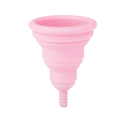 INTIMINA Lily Cup Compact collapsible menstrual cup with pink case, shown folded and open