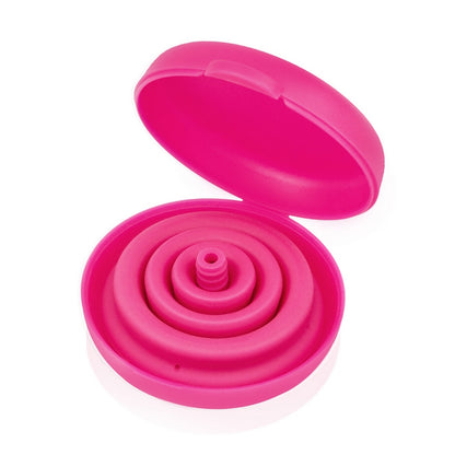 INTIMINA Lily Cup Compact collapsible menstrual cup with pink case, shown folded and open
