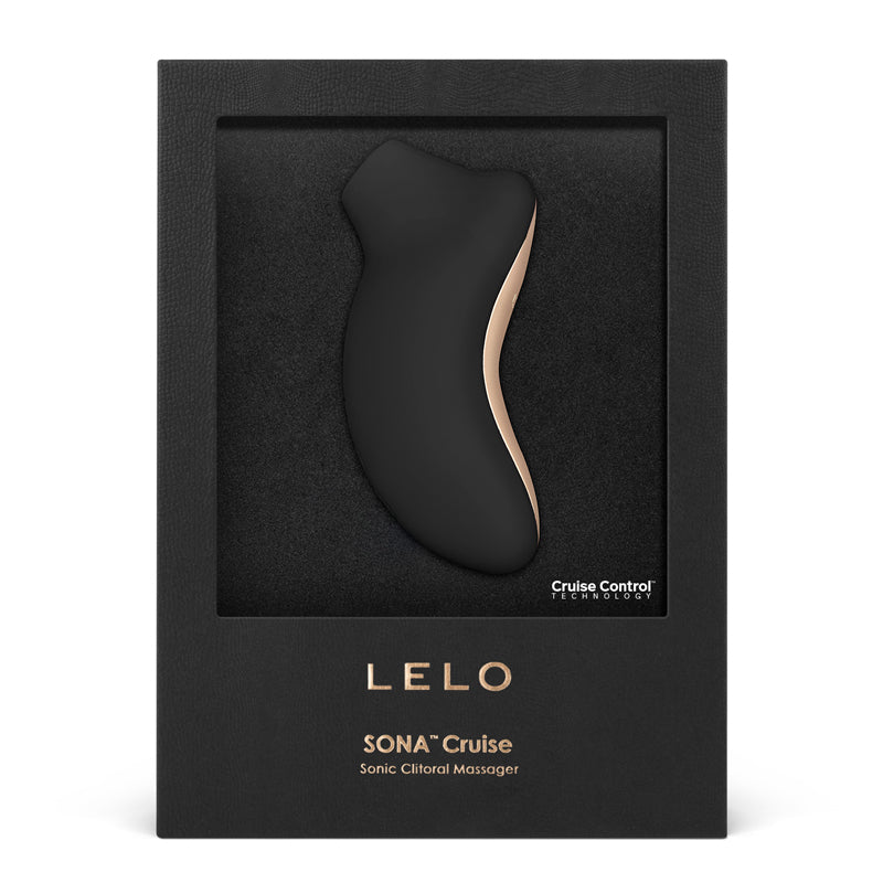LELO Sona Cruise sonic clitoral massager in black packaging on a white background