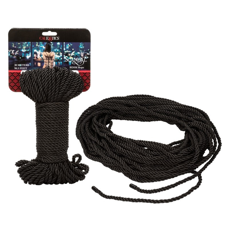 Black rope with packaging on a white background