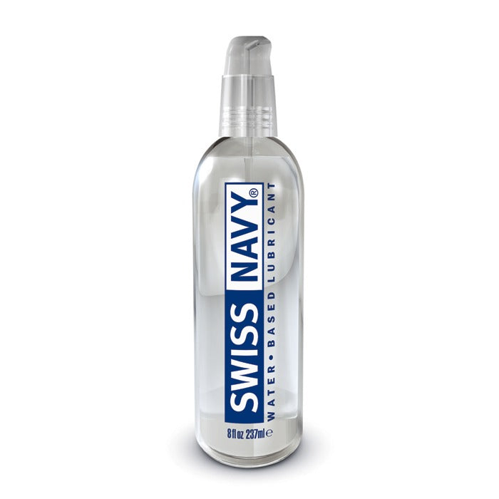 Swiss Navy Water Based Lube – clear, silky personal lubricant in pump bottle, compatible with toys and condoms 