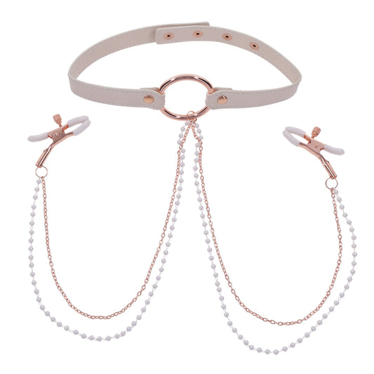 Sportsheets Peaches ‘n CreaMe Collar with Nipple Clamps