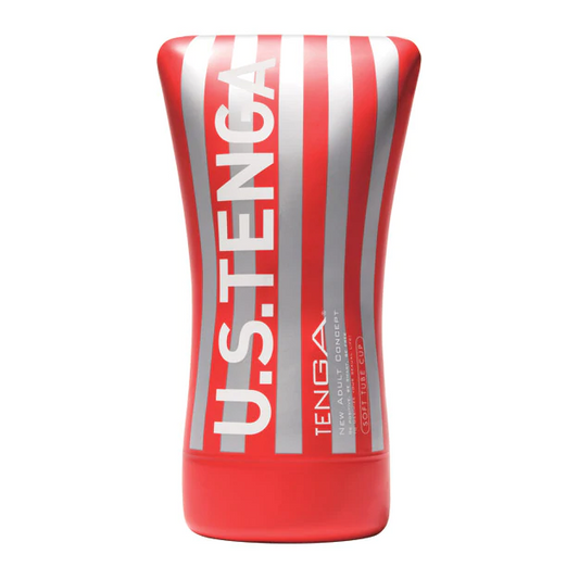 Tenga Soft Tube Ultra Size male masturbator – blue and white disposable cup with squeezable casing for suction control and XL fit.