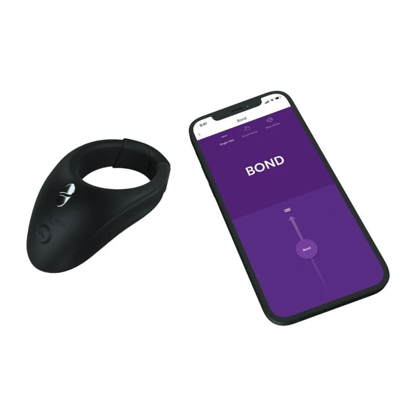 We-Vibe Tease Us Bond + Bond set – two wearable vibrating rings with remote, app control, and adjustable fit in black silicone.